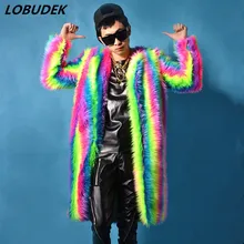 Мужская Меховая куртка, зимний костюм, Радужное плюшевое пальто, ветровка для ночного клуба, тонкая одежда для выступлений, шоу звезд, костюмы для танцоров, певцов