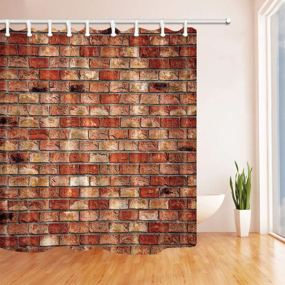 The Brick Wall Theme Waterproof Fabric Home Decor Shower Curtain Bathroom Mat