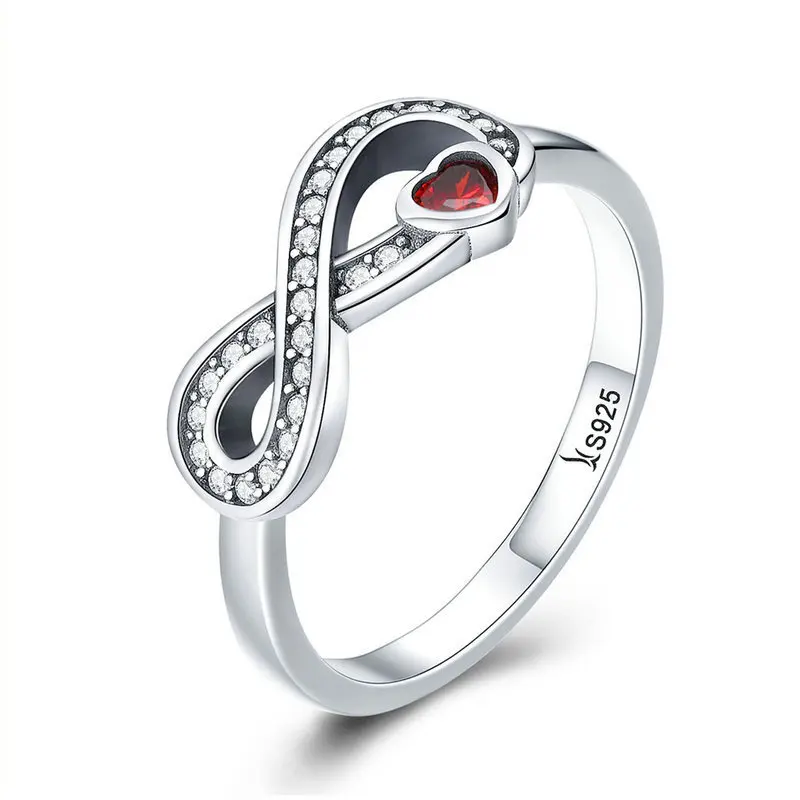 

100% 925 Sterling Silver Infinity Love Forever Heart Clear CZ Finger Ring for Women Wedding Engagement Jewelry SCR415