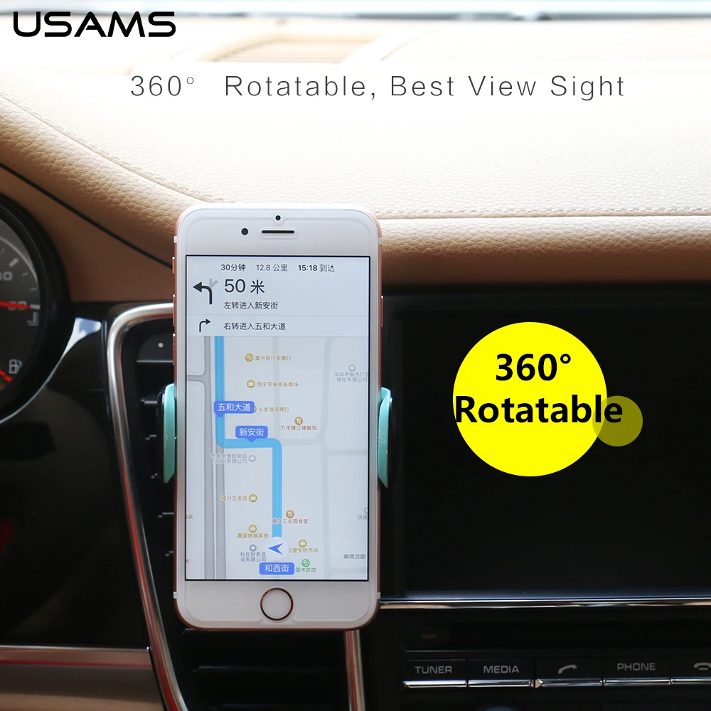 USAMS car mobile phone holder for iphone Car Air Vent Mount Holder 360 Degree Ratotable Soporte Phone Stand under 6'' phone
