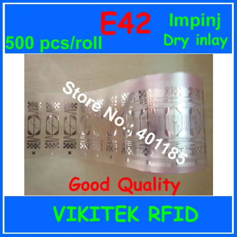 

UHF RFID dry inlay Impinj E42 500pcs 860-960MHZ Monza4 915M EPC C1G2 ISO18000-6C can used to RFID tag and label