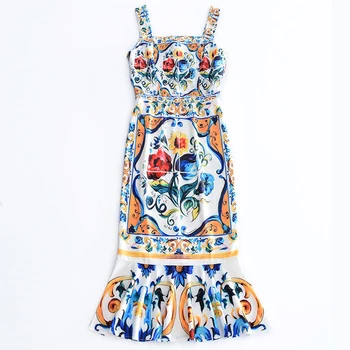 

HIGH QUALITY New Fashion 2017 Designer Runway Dress Women's Summer Elegant Sleeveless Retro Bohemian Print Dress