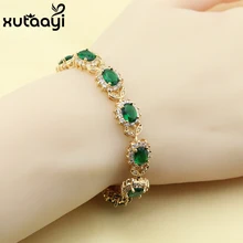 Цветок зеленые камни белый CZ золотой цвет ювелирные изделия Регулируемые звенья цепи браслет длина 18+ 3 см для женщин