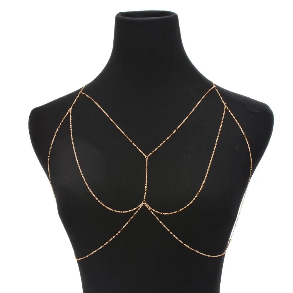 

Fashion Women Sexy Silver Gold Tone Mesh Body Chain Bra Harness Necklace Crystal Waist Jewelry Beach Bikini Belly Chain