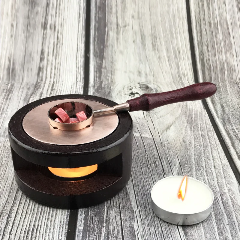 

1 set of Sealing Wax Wooden Melting Furnace Tool Stove Tool with Wooden Handle Brass Wax Spoon