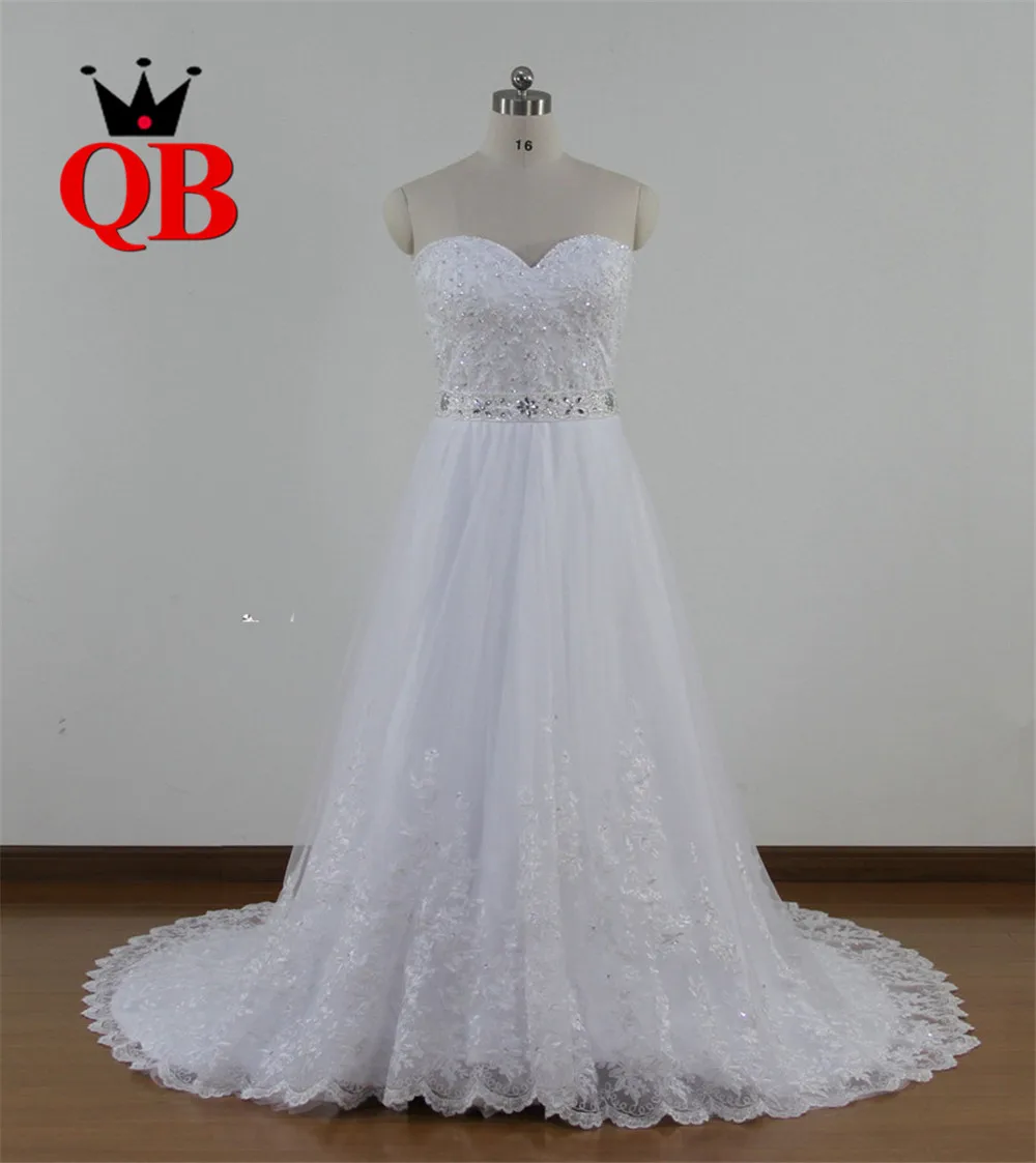 Custom Made 2017 A-line Strapless Lace Beading Sash Elegant Long Wedding Dress Vestidos de Novia QUEEN BRIDAL Real Photos QB14 | Свадьбы и