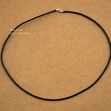 Серебро 925 пробы 2 мм черный из натуральной кожи, с цепочкой шнура ожерелье 1" A2545-16