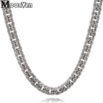 

Moorvan 60cm Mens Chain Silver Color Stainless Steel Necklace for Men Curb Cuban Link Punk Hip Hop Jewelry VN432