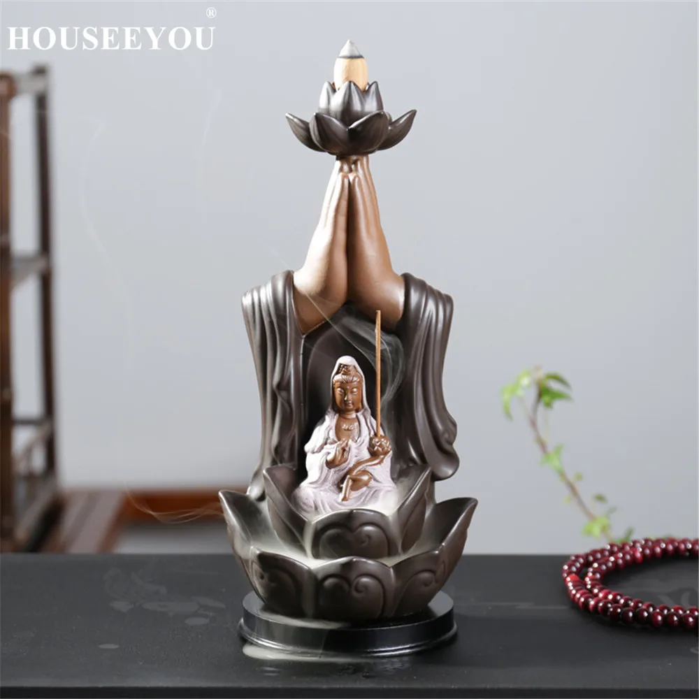 Backflow Incense Burner Ceramic Tathagata Buddha Cones Stick Holder Use In Home Office Teahouse Creative Decor | Дом и сад