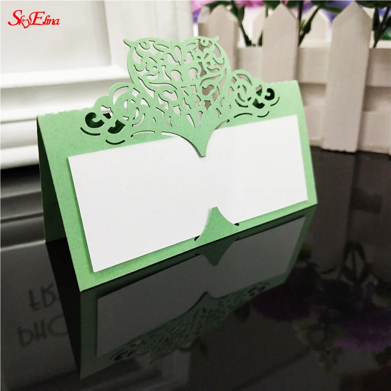 EE_ 50 Pcs Heart Laser Cut Table Place Cards Name Number Wedding Party Decor Fas 