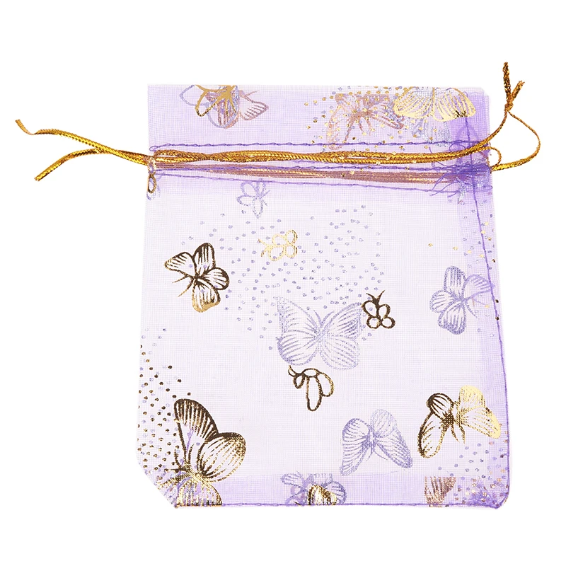 

TOP!-100pcs Butterfly Drawstring Organza Wedding Gift Jewellery Candy Pouch Bags purple