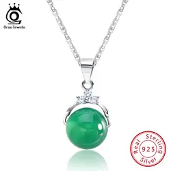 ORSA ювелирной моды 925 пробы серебро колье-подвеска с блестящий зеленый натуральный камень для Для женщин Подлинная Silver подарок SN01