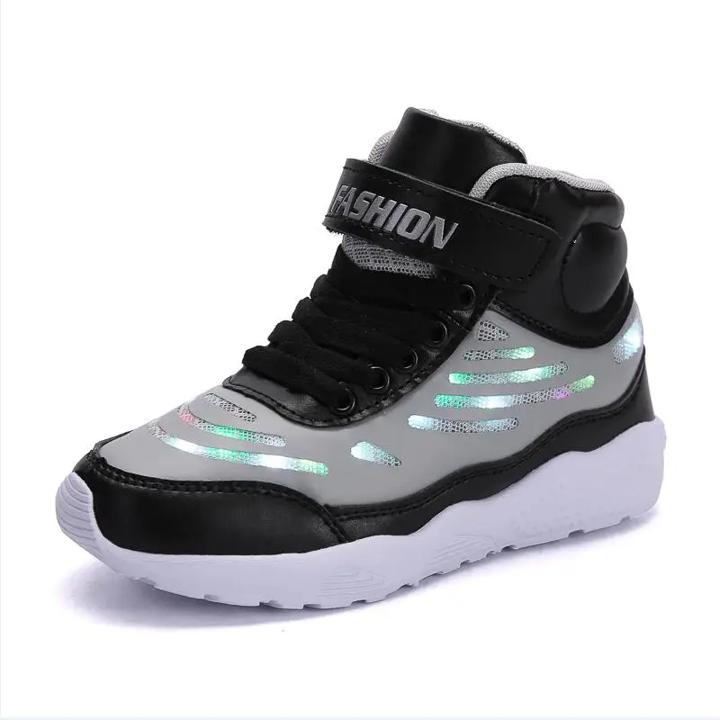 Uncle Jerry/детская обувь со светодиодной подсветкой; usb-зарядка; светильник; кроссовки для мальчиков и девочек; светящаяся модная обувь; удобная повседневная школьная обувь - Цвет: Black-Lt.Grey