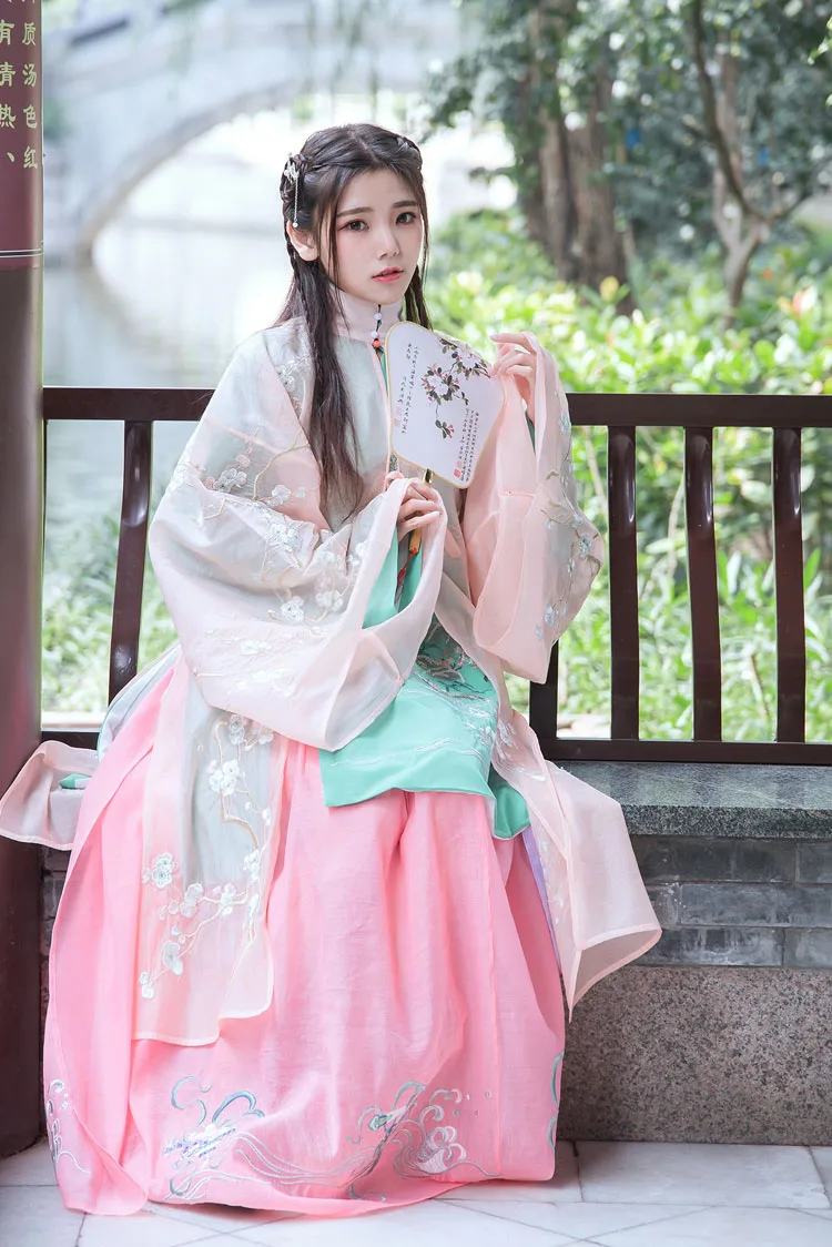 

Soft Light 3PCS Set Beautiful Women's Chinese Style Ruqun Vintage Gorgerous Dress Fine Embroidery Hanfu Long Dress Fairy Kei