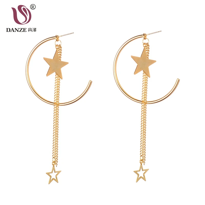 

DANZE Fashion Korea Style Silver & Gold Color Big Circle Stitching Star Statement Long Dangle Earrings For Women Aros Jewelry