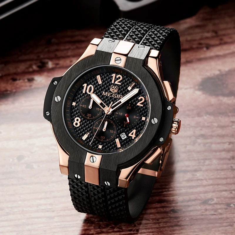  MEGIR Chronograph Sport Watch Men Creative Big Dial Army Military Quartz Watches Clock Men Wrist Wa