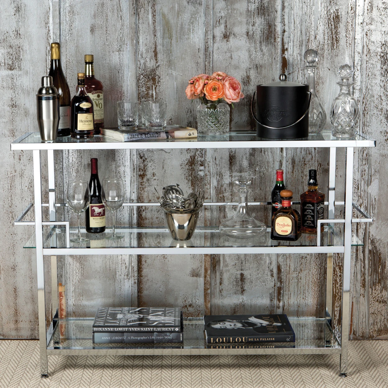 Studio Designs Metal Chrome and Clear Glass 3 Tier Portico Bar Cocktail Station (2)