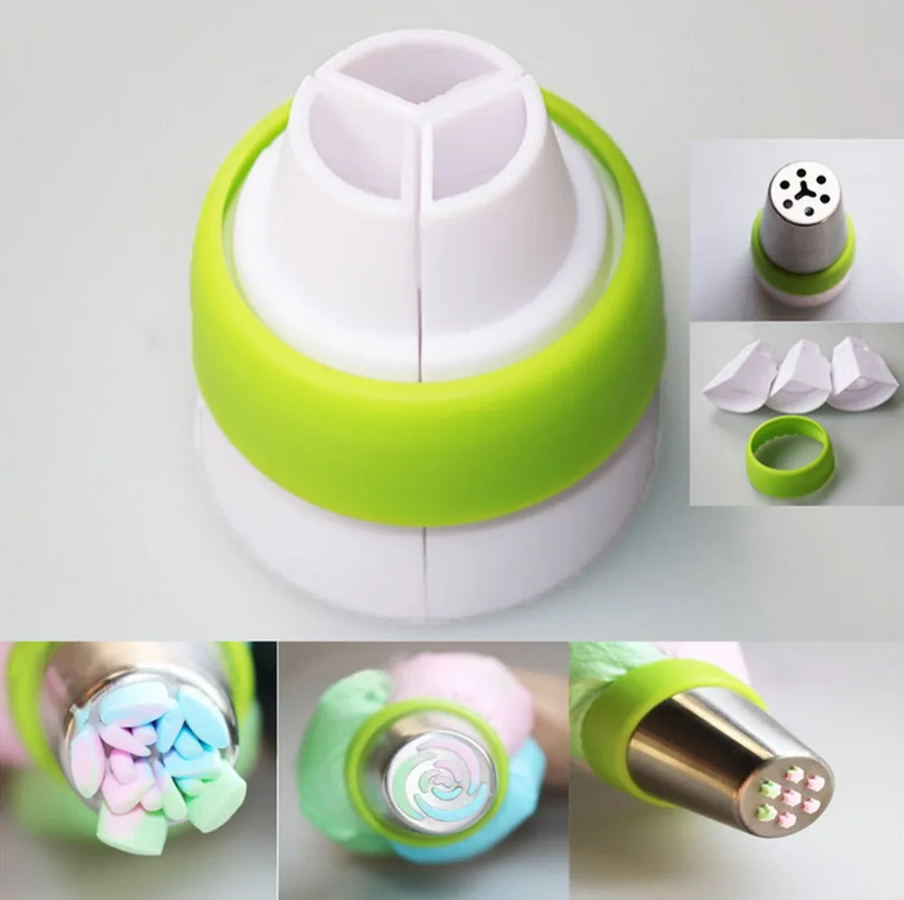 

Useful 3Color Icing Piping Bag Russian Nozzle Converter Coupler Cake Cream Maker