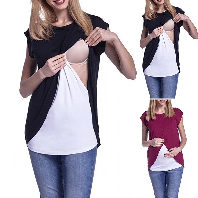 6 Colors Plus Size Pregnant Clothes Summer Women Breastfeeding Clothes