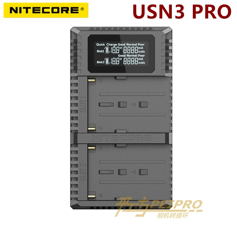 

nitecore USN3 Pro Dual Slot USB QC Charger For Sony NP-FM500H NP-F550 NP-F970 NP-F770 NP-F730 NP-F750 F550 F970 Camera Battery