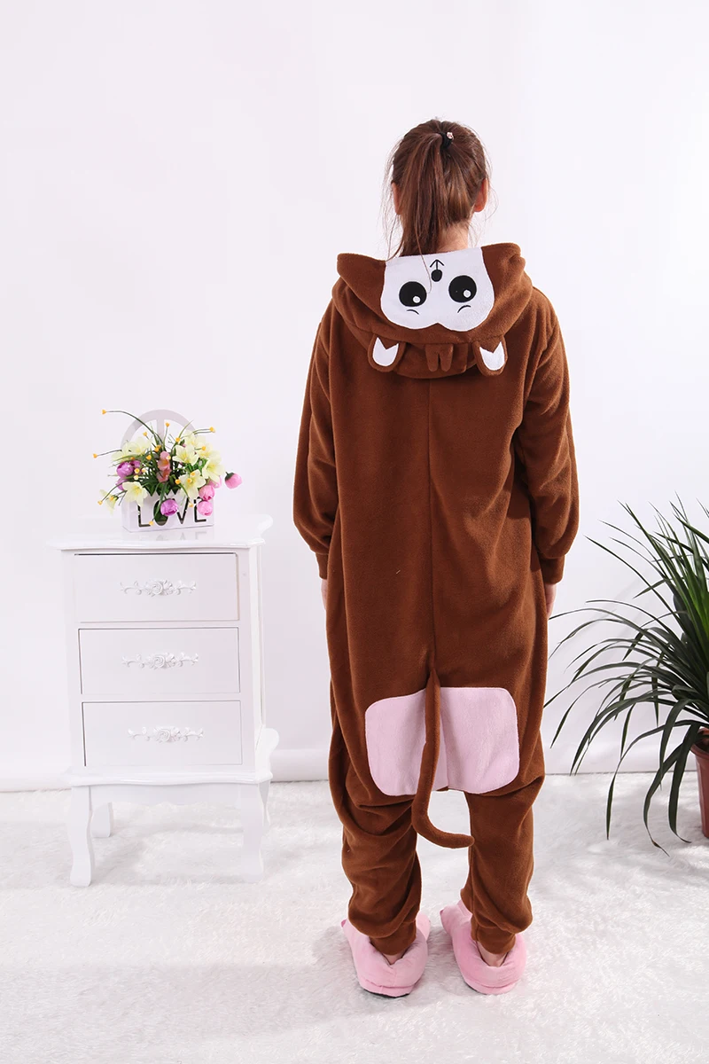 Монки коричневые взрослых Onesie животных Для мужчин Для женщин комбинезон пижамы ворсом мультфильм Костюмы для косплея Пижама S-XL