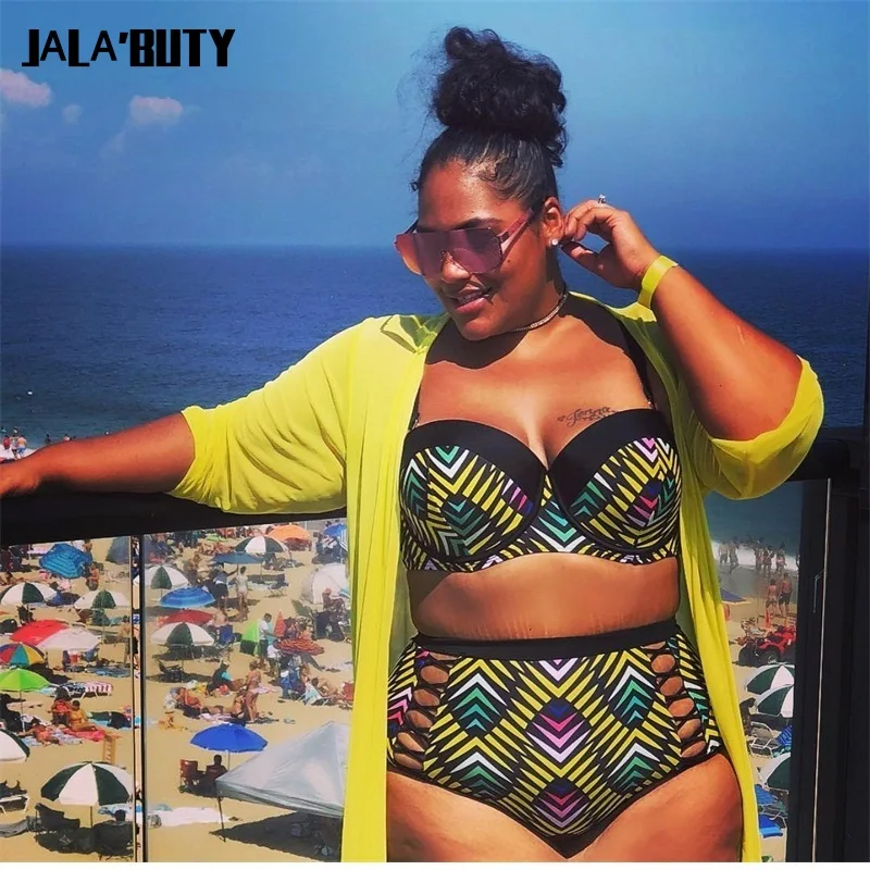 

African Swimwear Plus Size Bikinis High Waisted Swimsuits Yellow Striped Separate Bathing Suits Women Brazilian Bikini Push Up