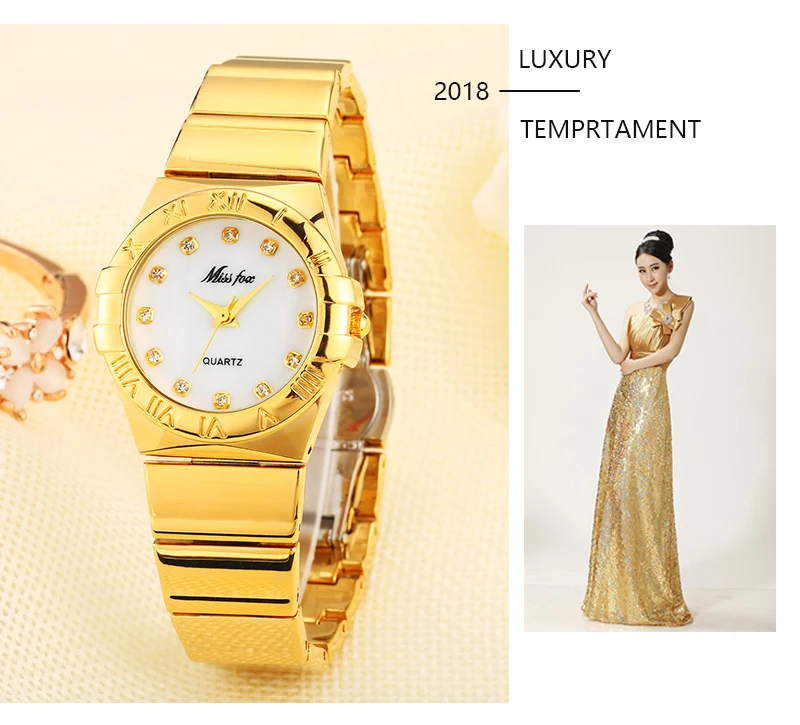 MISSFOX элегантные часы женские с кристаллами римскими цифрами жемчужная оболочка классические женские золотые часы водонепроницаемые женские кварцевые наручные часы
