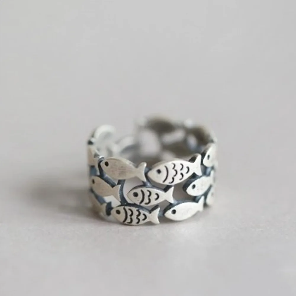 Simple Personality Silver Fish Rings Adjustable Wedding Ring Fashion sterling-silver-jewelry Girls Gift for Women | Украшения и