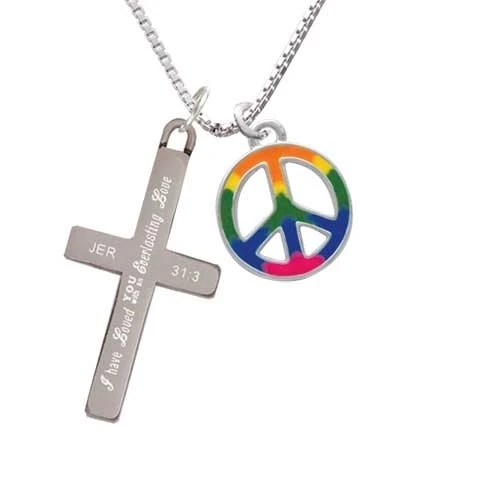 Large Rainbow Colored Peace Sign - Everlasting Love - Cross Necklace (1)