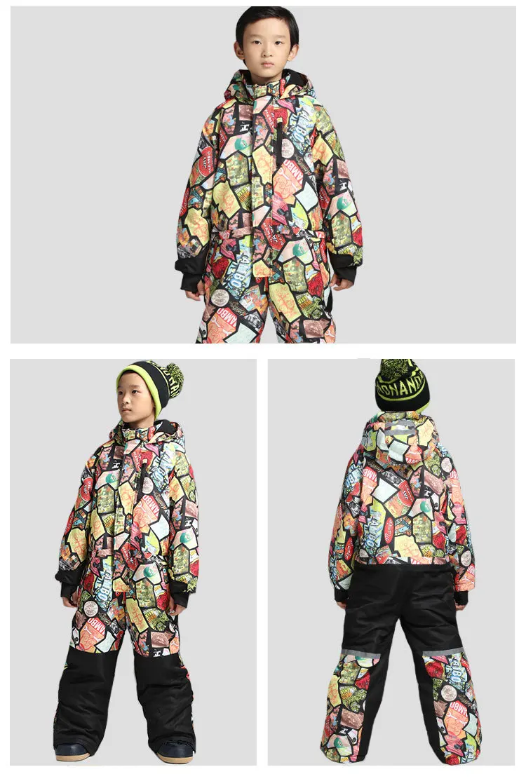 Зимние детские лыжные костюмы для девочек и мальчиков Комплекты комбинезонов детские лыжные куртки со съемными штанами