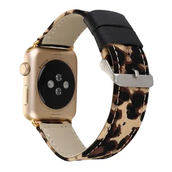 

38/42mm Watchband For Apple Watch Genuine Leather With Adapters Fashion Classic Leopard iWatch Wrist Strap Buckle Brown Blue