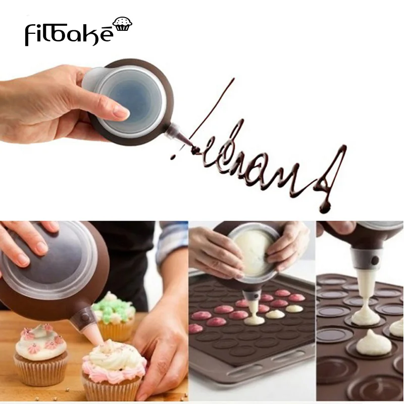 FILBAKE Hot Sets Bakery Silicone Cake Muffin Macaroon Macaron Piping icing Baking Tool Pot 4 Nozzles Set Kitchen Cake Tools