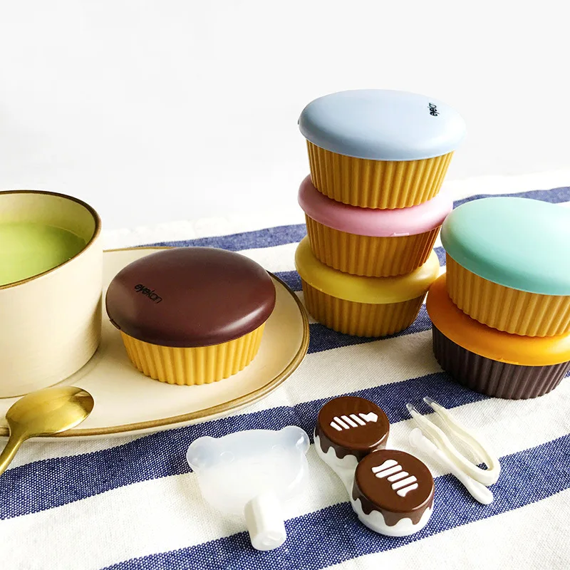 

Fashion cake contact lens case more color case lens contact eye storage box with mirror