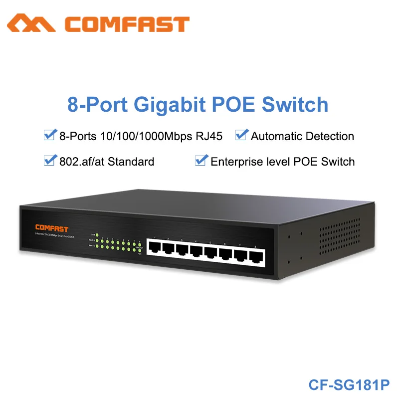 

Comfast 10 Port 10/100/1000Mbps RJ45 Gigabit Enterprise Level POE Switch 802.af/at Automatic Detection Power over Ethernet POE