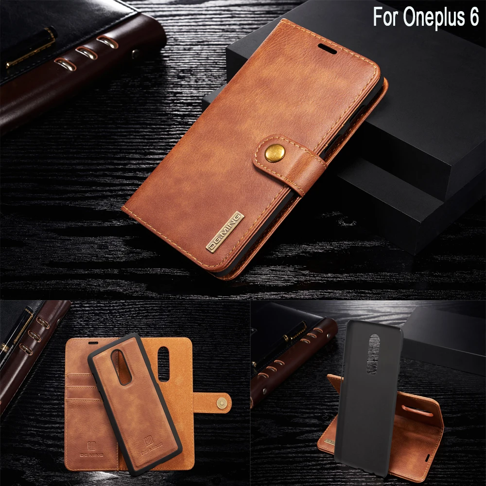 

Sinbeda DG.MING Genuine Leather Removable Wallet Case Magnetic Flip Card Slot Case Cover For Oneplus 6 one plus 6 1+6 Phone Case