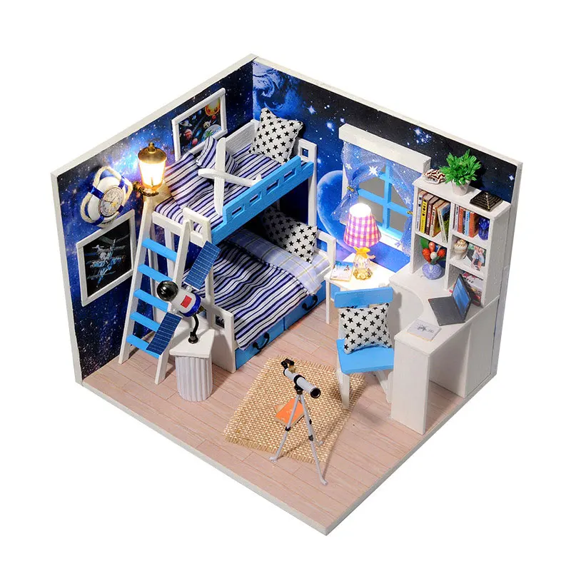 DIY Handmade Doll House Miniature With Furniture Dollhouse 3D Wooden Model Toy For Children Birthday Gift Dream Of Sky Q005 #E | Игрушки и