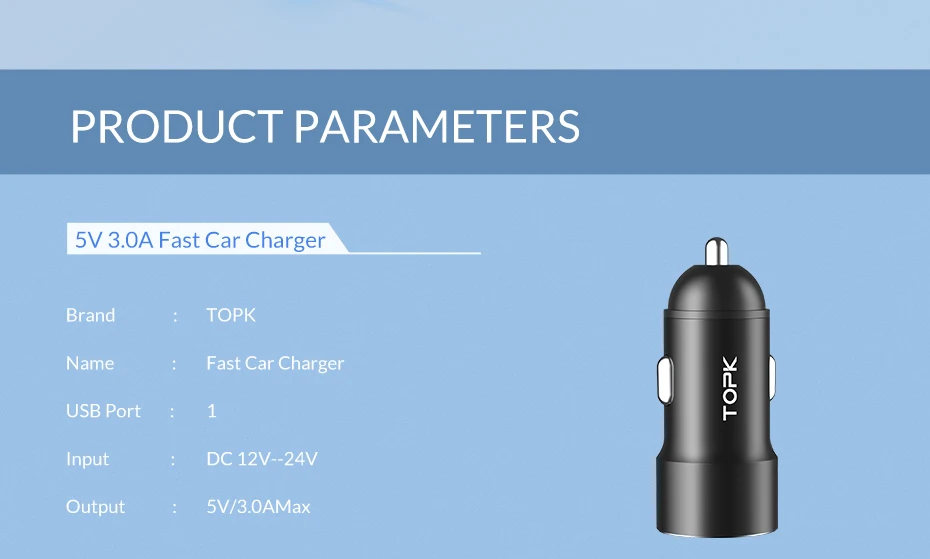 TOPK Quick Charge 3,0 Автомобильное зарядное устройство адаптер для iphone samsung huawei Xiaomi usb телефон зарядное устройство Быстрая зарядка автомобильное зарядное устройство