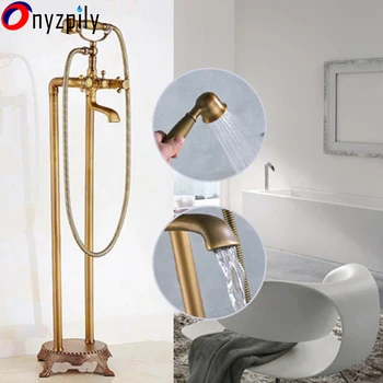 

Shower Faucets Luxury Antique Floor Standing Bathtub Faucet Bathroom Taps Telephone Shower