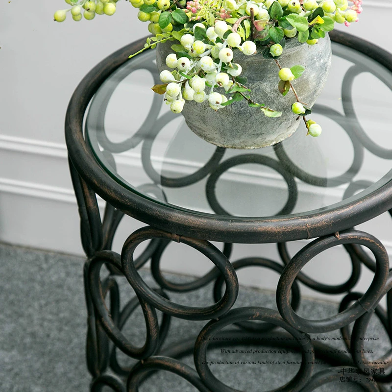 Iron Set Two Round Coffee Table Corner Retro Round Tea Table Simple Round Glass Table