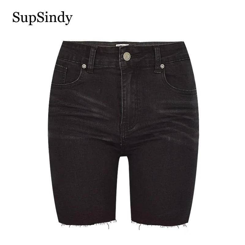

SupSindy Summer Women Denim Shorts fashion High Waist Punk skinny elastic Denim Shorts Wild Slim Casual Short Jeans female black