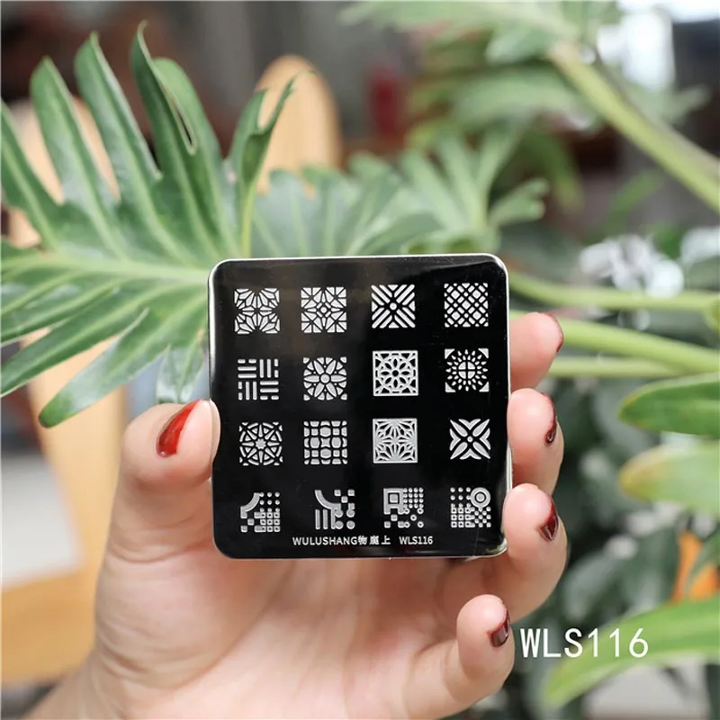 6*6 см квадратный WuLuShang ногтей штамповки пластины кружева цветок дизайн ногтей штамп шаблон изображения пластины инструменты для трафаретов