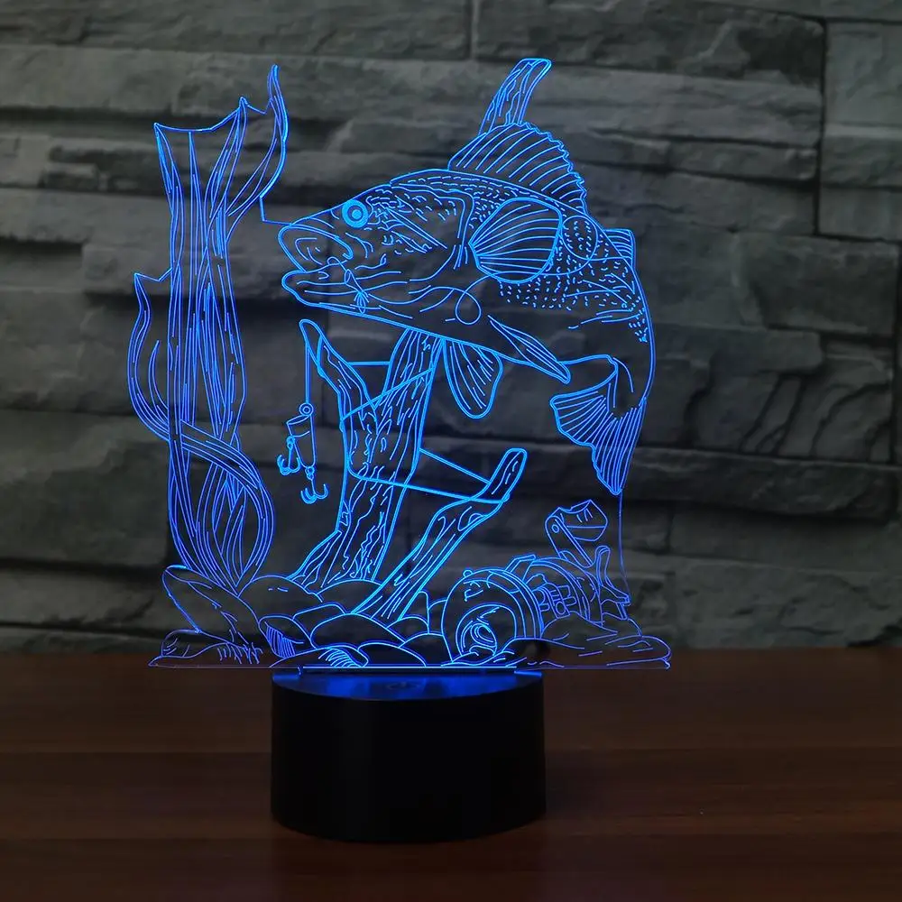  Creative Fishing 3D Lamp USB led night light Remote Switch 7 Color Change Indoor Lamp Hook Carp Fis
