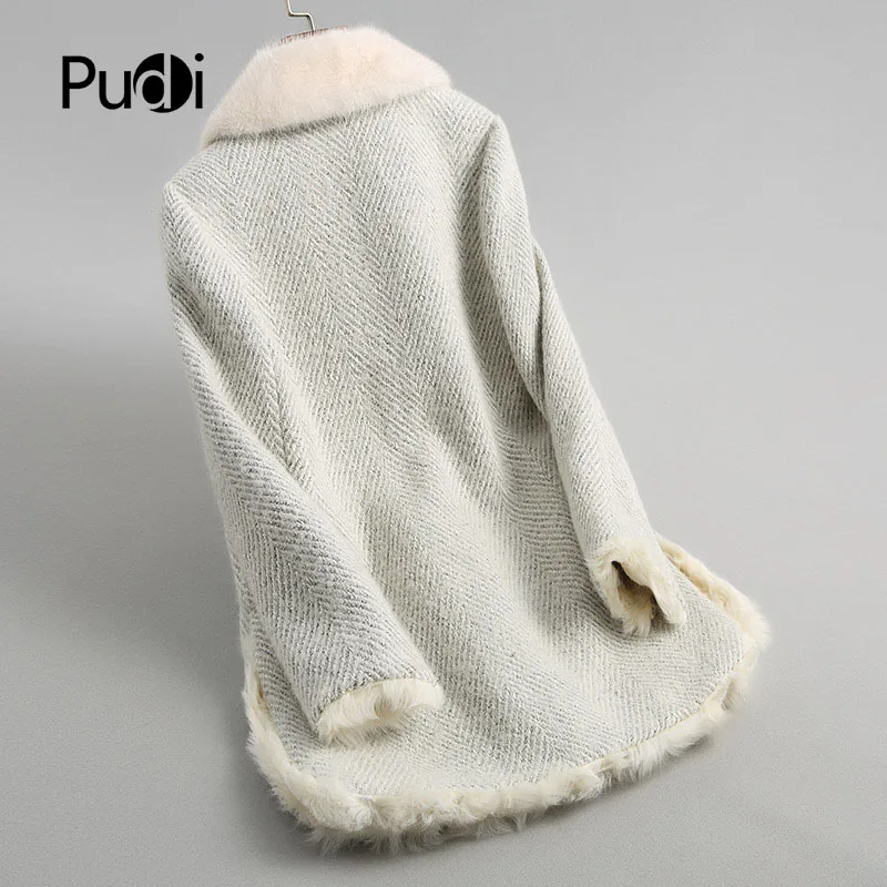 PUDI A68245 парка из настоящего полиэстера, пальто, куртка, пальто, Женское зимнее Норковое меховое пальто с воротником из овечьей шерсти, теплое пальто, Осеннее зимнее пальто