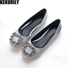 Обувь; женские балетки из лакированной кожи на плоской подошве; Лоферы со стразами; обувь с квадратным носком; сандалии без застежки; большие размеры; абрикосовый, черный, серый