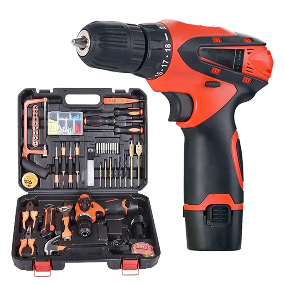 Power Tool Sets Cordless Power Drill Multifunction Electric Screwdriver Kit 12V Lithium-Ion Battery Rechargeable Home Tools