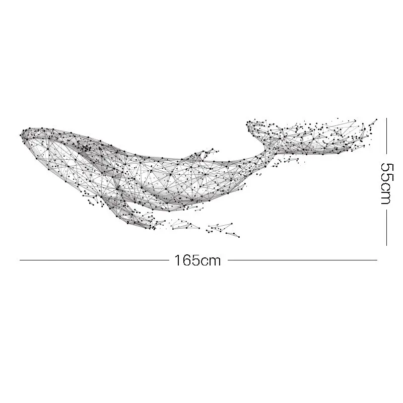 

Large 165*55Cm/65*21in Black DIY 3D Geometric Whale PVC Wall Decals/Adhesive Family Wall Stickers Mural Art Home Decor