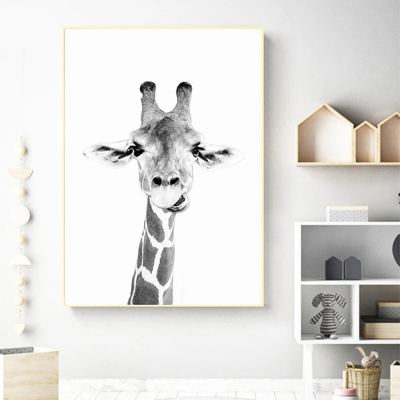 Black And White Giraffe Poster Canvas Prints Kids Room Decor