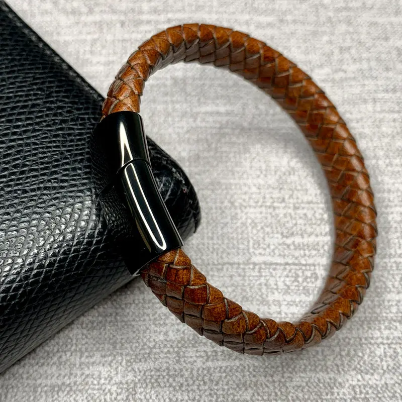 Мужские ювелирные изделия винтажный плетеный кожаный браслет для мужчин тренд Браслет на магнитной застежке мужской браслет подарки EE19-22 - Окраска металла: A