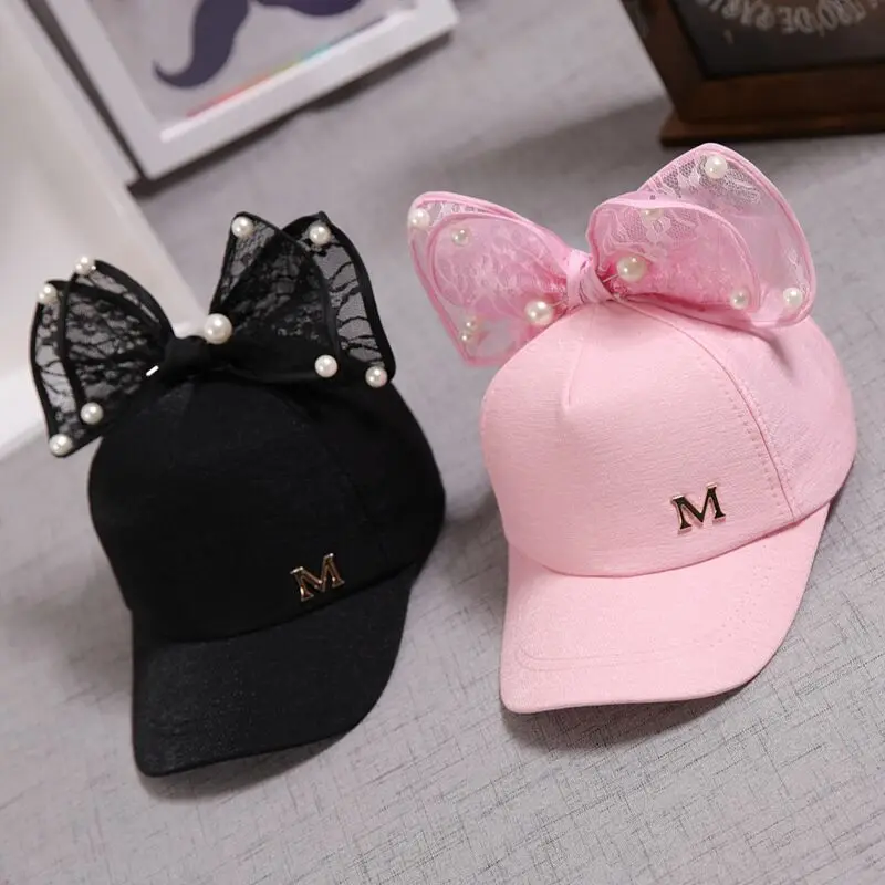 Mesh-Cap Snapback Sun-Hat Spring Rabbit-Ear Girls Kids Children Cute Summer Pearl Big-Bow