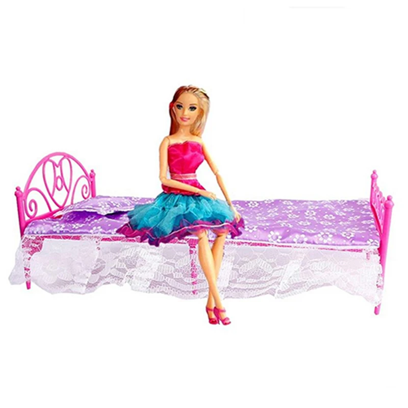 Bluelans-Plastic-Miniatures-Bedroom-Furniture-Single-Bed-for-Barbie-Dolls-Dollhouse (3)